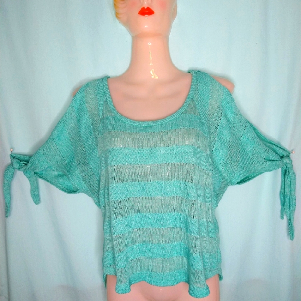 Pacsun cold shoulder cyan striped sweater Kirra